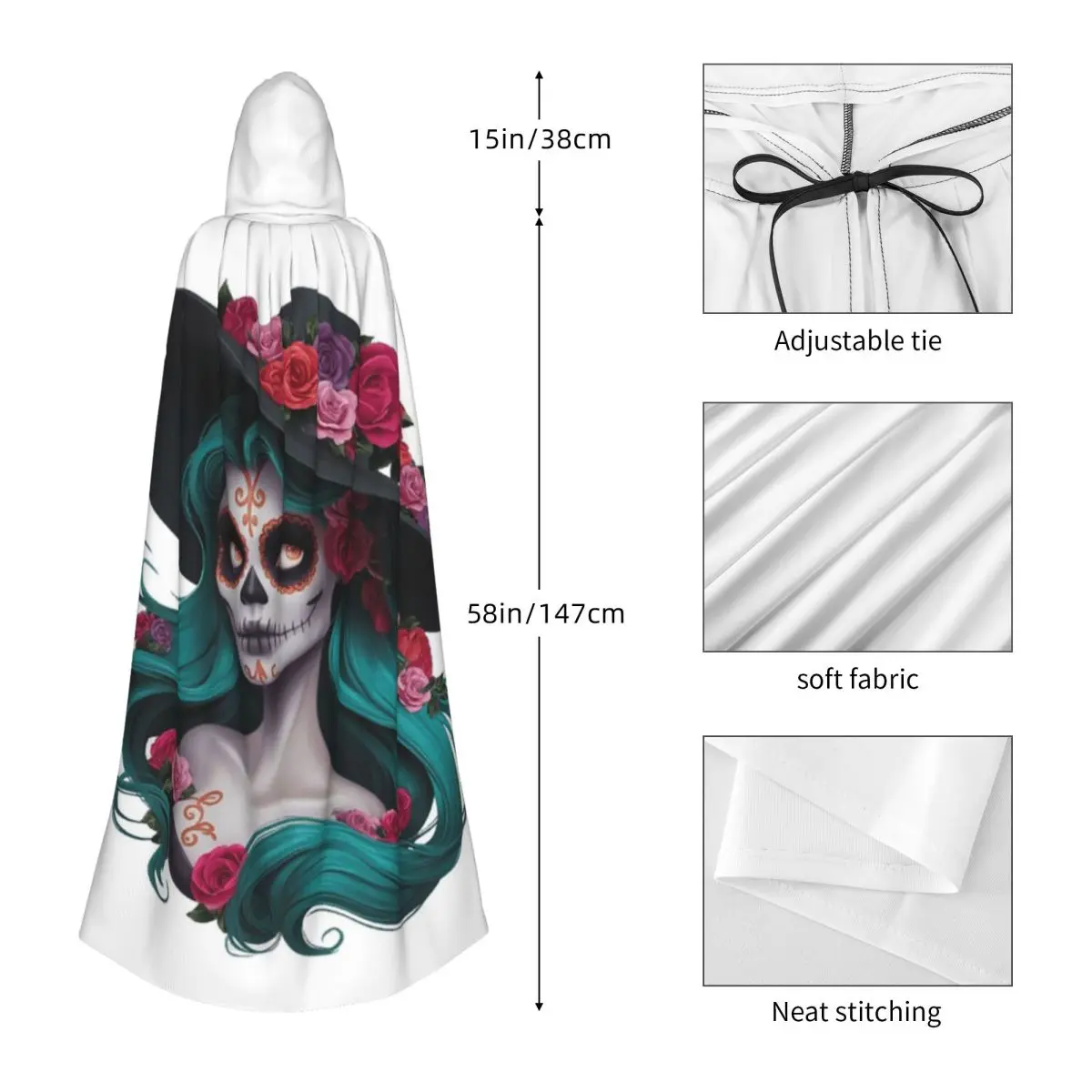 لا كاترينا لا كالافيرا دي لا كاترينا عباءة طويلة بقلنسوة ساحرة القرون الوسطى زي تنكري كيب حفلة الهالوين للبالغين للجنسين