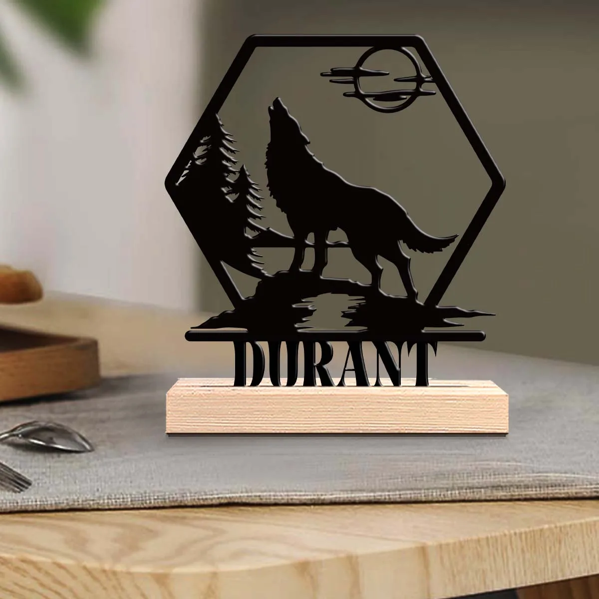 1pc Interesting Desktop Metal Statues Customizable Name Equipped with Wooden Base Festival Ornaments and Decorations