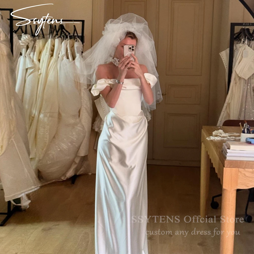 

SSYTENS Elegant Mermaid Wedding Dresses Off The Shoulder Scoop Collar Sexy Open Back Bridal Gown Vestidos De Novia Customized
