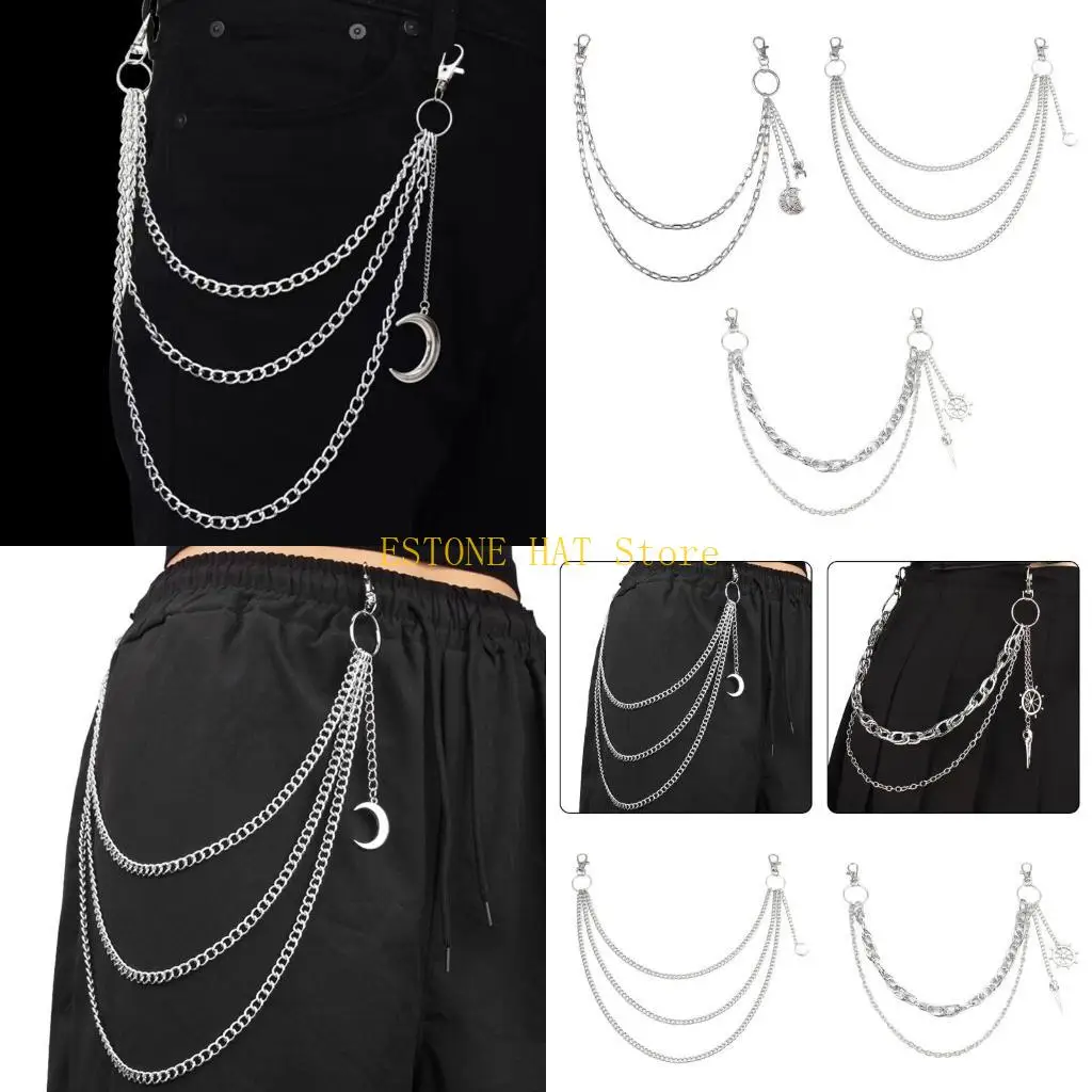49MF Hip Hop Pants Chain for Dancers Punk Egirl Eboy Harajuku Jeans Side Punk Chain Edgy Jewelry for Trousers Skirt