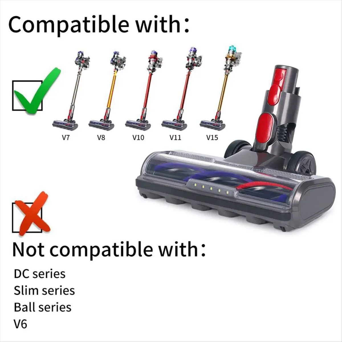 A92G New Hardwood Floor Attachment for V7 V8 V10 V11 V15 Vacuum Cleaners Parts with LED Headlights Roller Brush Head