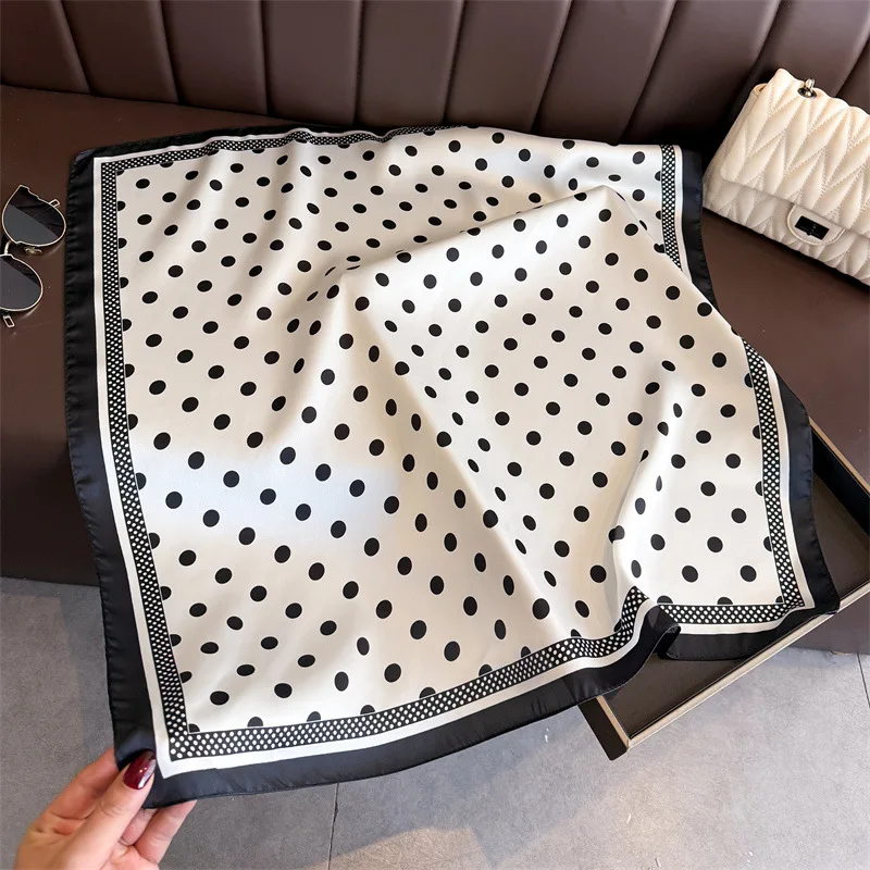 Modischer Seidenschal mit Punktmuster für Damen, Weiches Satin-Kerchief, Foulard, Haarband, Handtaschenband, Kopftuch, Halstuch, Stirnband – Detail 6