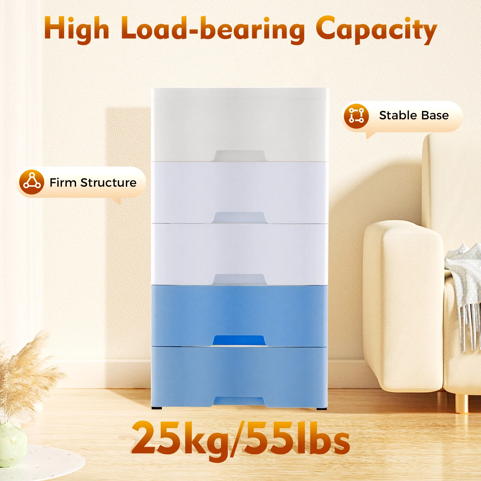 Armário de armazenamento de gavetas de plástico de 5 camadas Torre de armazenamento de roupas vertical adequada para quartos, salas de estar, estudos