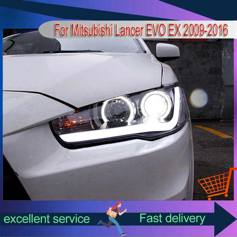 2009-2016 Car Styling for Mitsubishi Lancer EVO EX Headlight Angel Eyes Design LED DRL Head Lights Lens Xenon Accessories