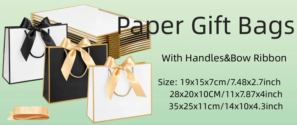 5 Stück Dankeschön-Papiertüten mit Griffen Geschenkverpackungstaschen mit Schleifenband für Hochzeit Babyparty Geburtstag Weihnachtsfeier – Detail 3