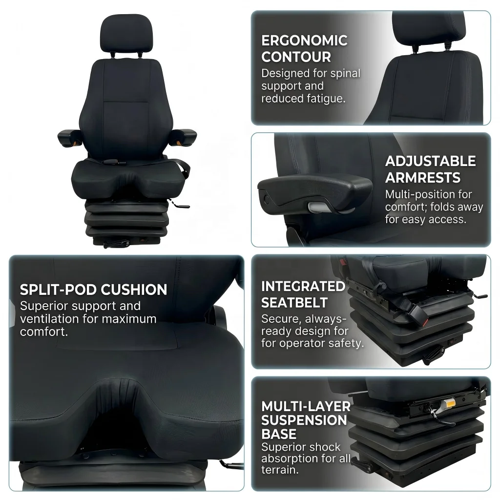 Hot Sale Ergonomic Air Suspension Seat For Construction Machinery Tower Crane Driver Seat