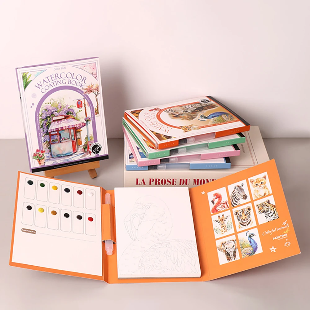 Reise-Aquarell-Malset mit dreifach gefaltetem Buch, integriertem 12-Farben- und Stressabbau-Notizpapier für die DIY-Kunsttherapie – Detail 4