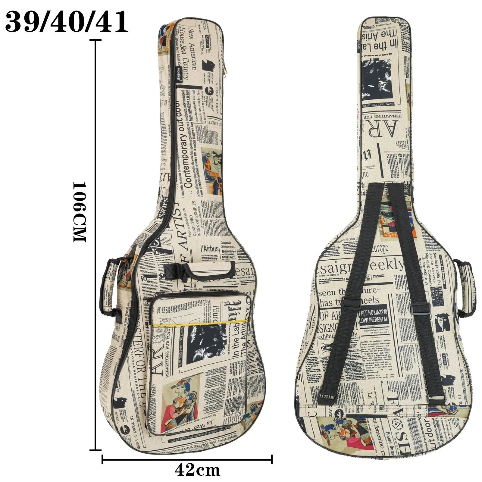 600D Oxford Cloth Newspaper Style Thicken Padded Guitar Bag Guitar Carrying Case for 40