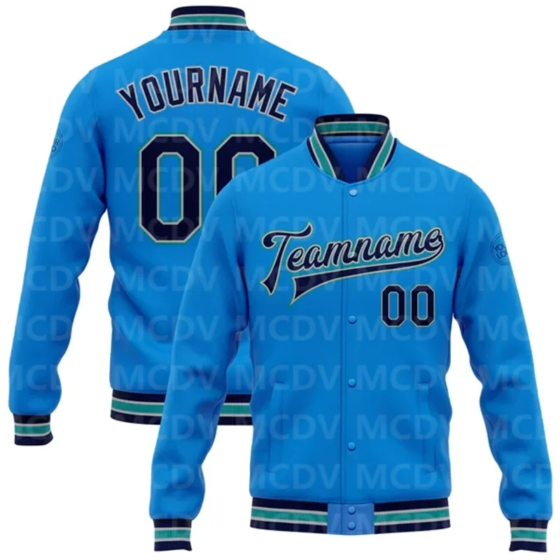 Custom Electric Blue Navy-Gold Bomber Full-Snap Varsity Letterman Jacket