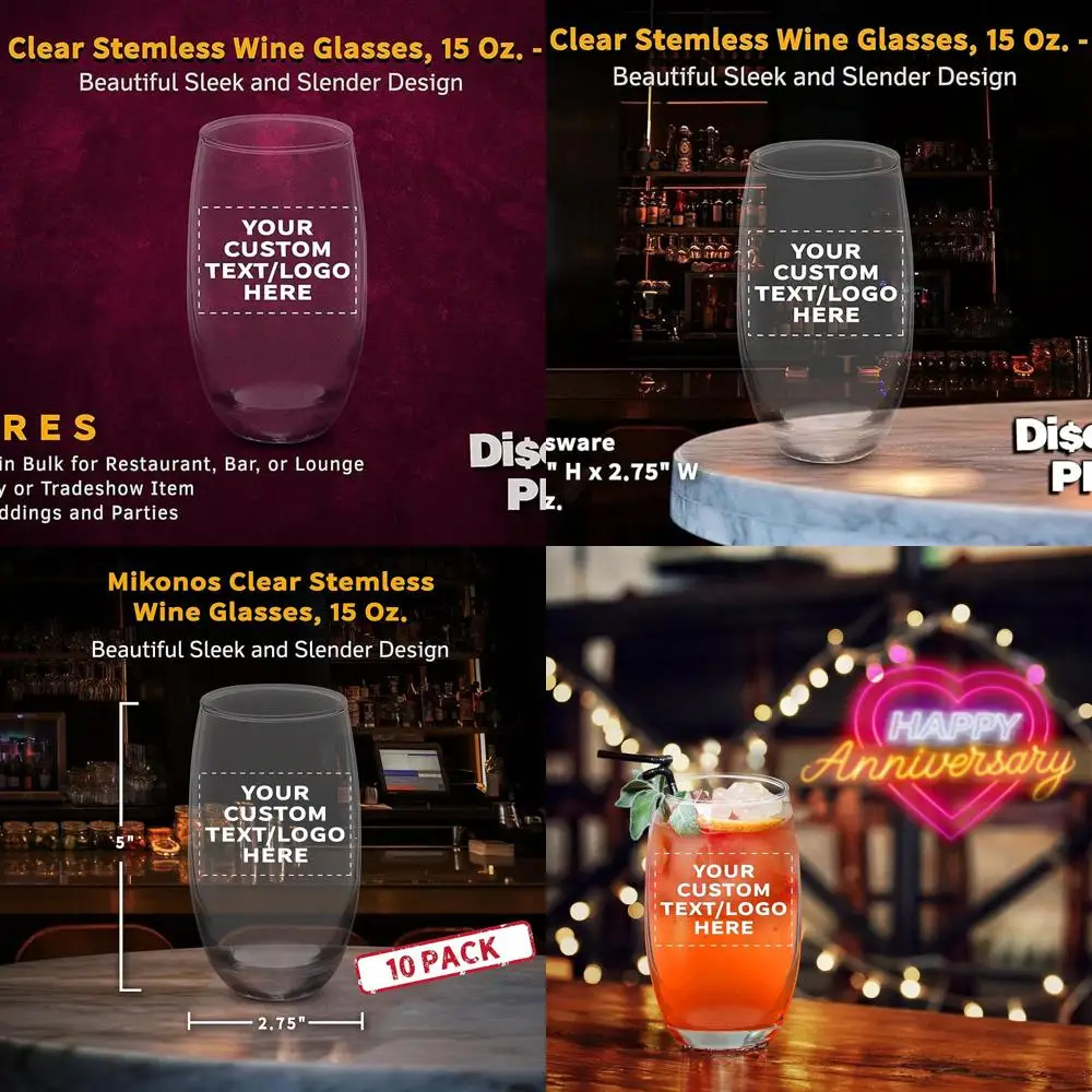 

Набор из 10 прозрачных бокалов для вина без ножки, 450 мл – с возможностью персонализации (текст и логотип) – Коллекция для бара и столовой