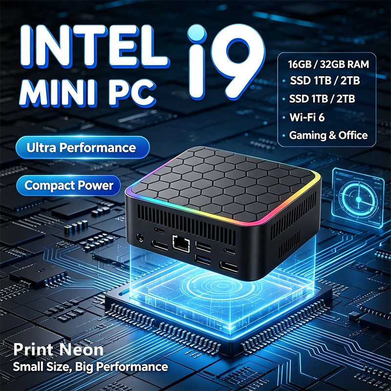 인텔 코어 I9-10980HK 미니 PC 16GB RAM 2TB 8코어 16스레드 기가비트 WiFi6 BT5.2 윈도우 11 RGB 휴대용 게이밍 데스크탑 컴퓨터