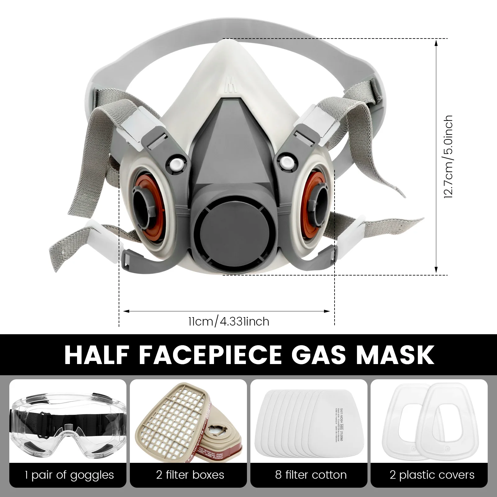 呼吸用マスク ハーフフェイスピース ガスマスク 安全メガネ付き 再利用可能 尘化学物質に対するプロフェッショナルな呼吸保護