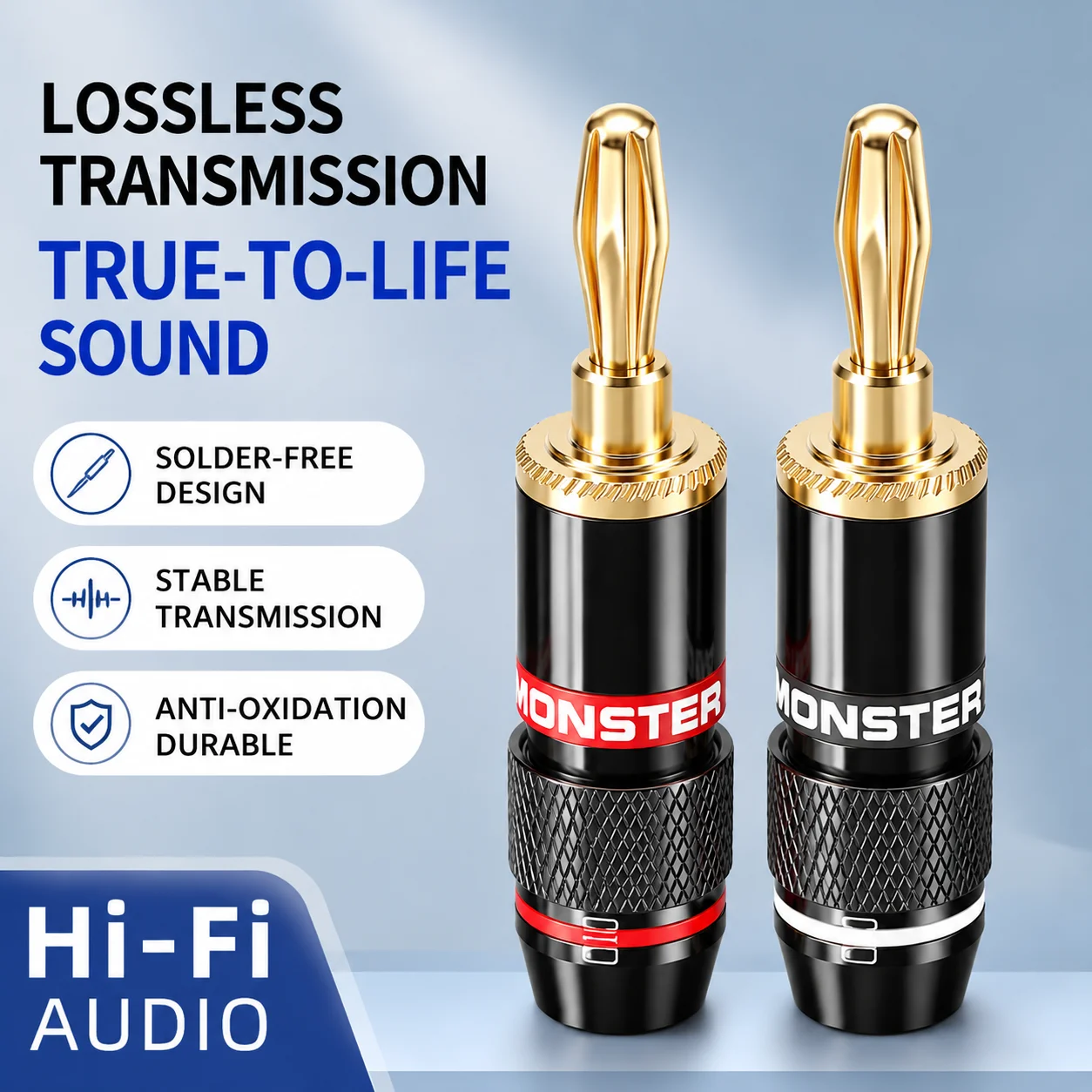 HHDZI 4mm Banana Plug Gold-Plated Pure Copper Solder-Free Audio Connector for Speaker Amplifier Hifi System