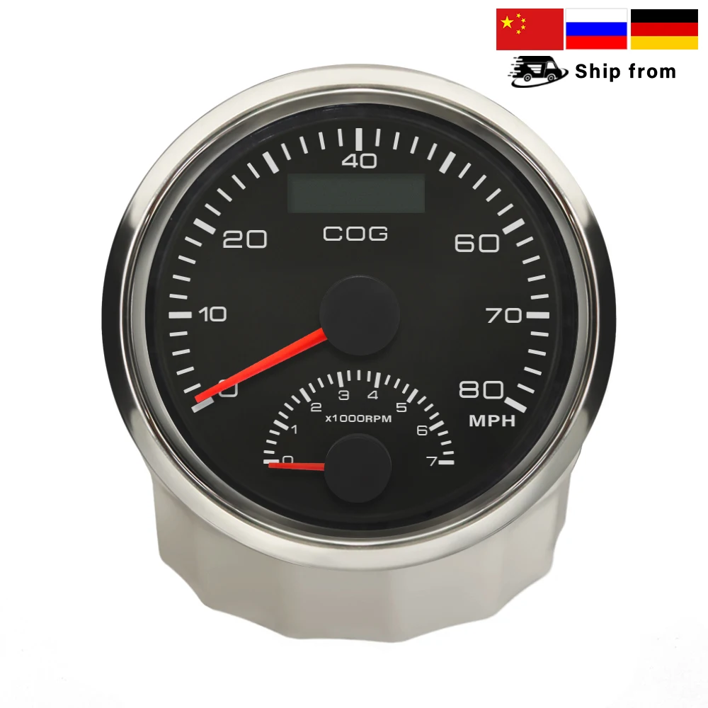 Universal 85mm 12V 24V 80MPH GPS Speedometer with COG  0-7000RPM Engine Rev Counter with GPS Antenna