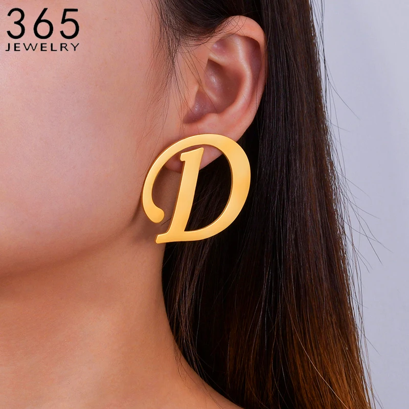 Custom Big Letter Stud Earring Vintage Style Personalized Initials Fashion Earrings For Women Capital Alphabet Christmas Gift