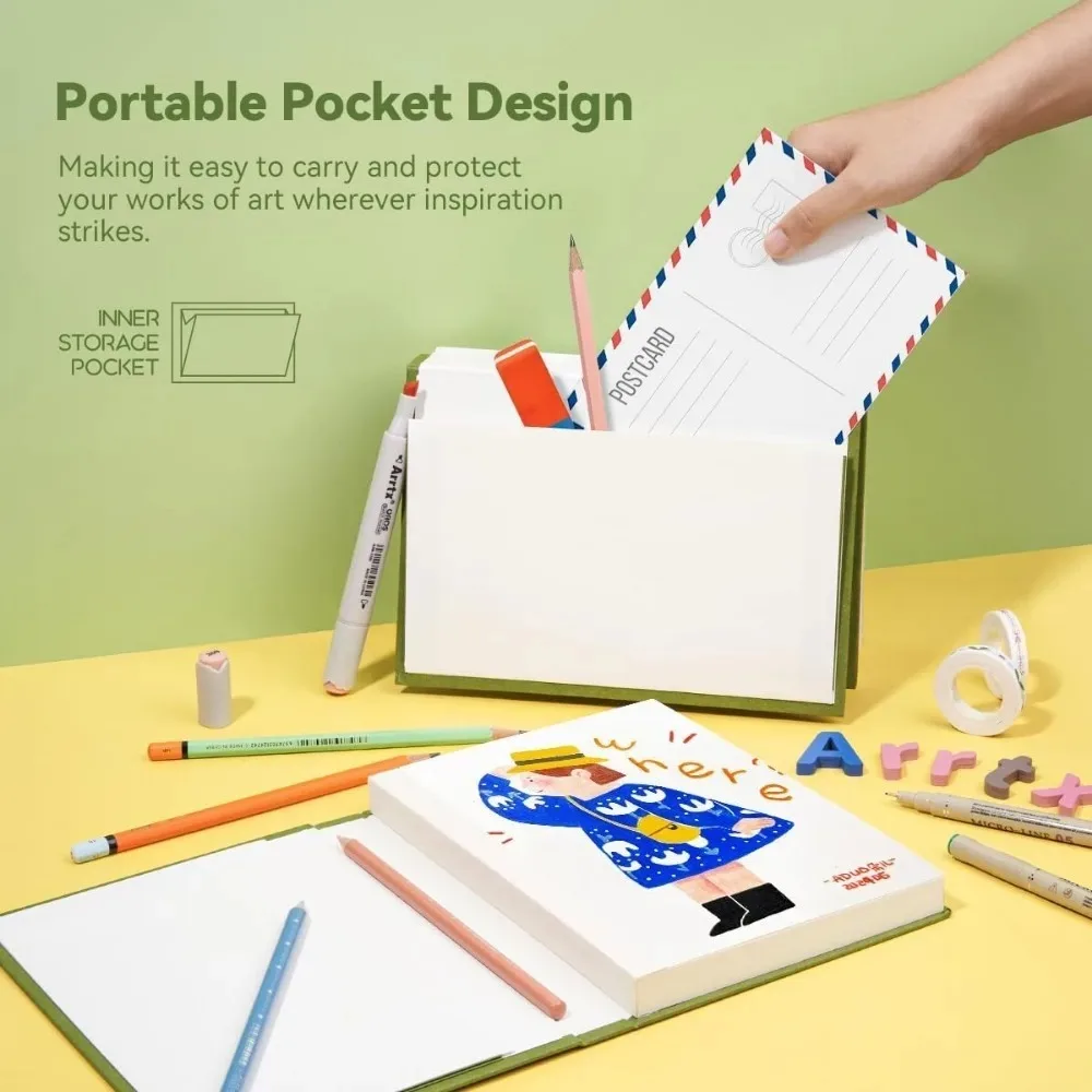 كتاب رسم بغلاف مقوى مميز من Arrtx 60 ورقة/120 صفحة 180 جرامًا ورق رسم سميك خالي من الأحماض #6