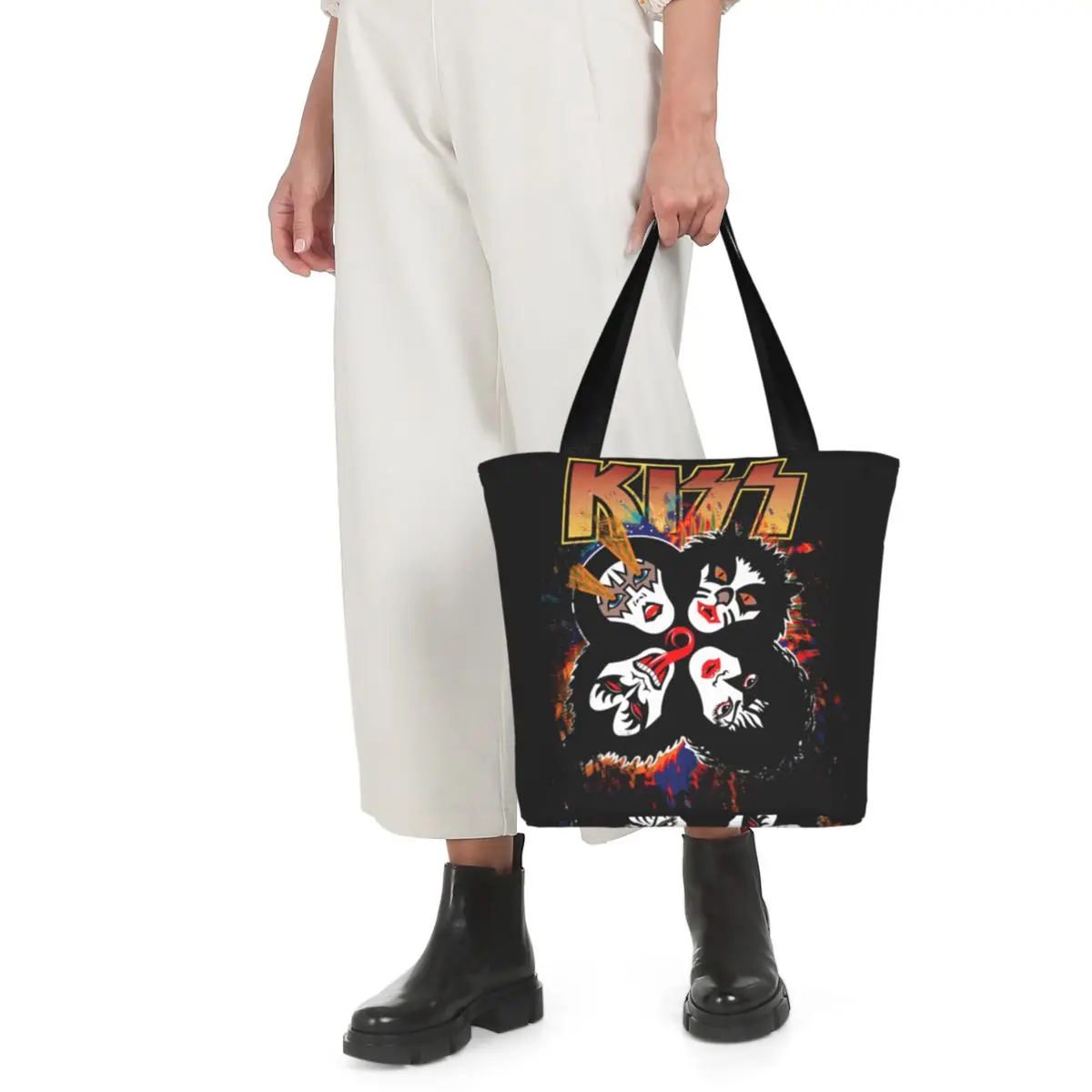 Rock Catman Demon Kiss Band Rock And Roll Shopping Bags Harajuku Merch For Woman Stylish Tote Bags