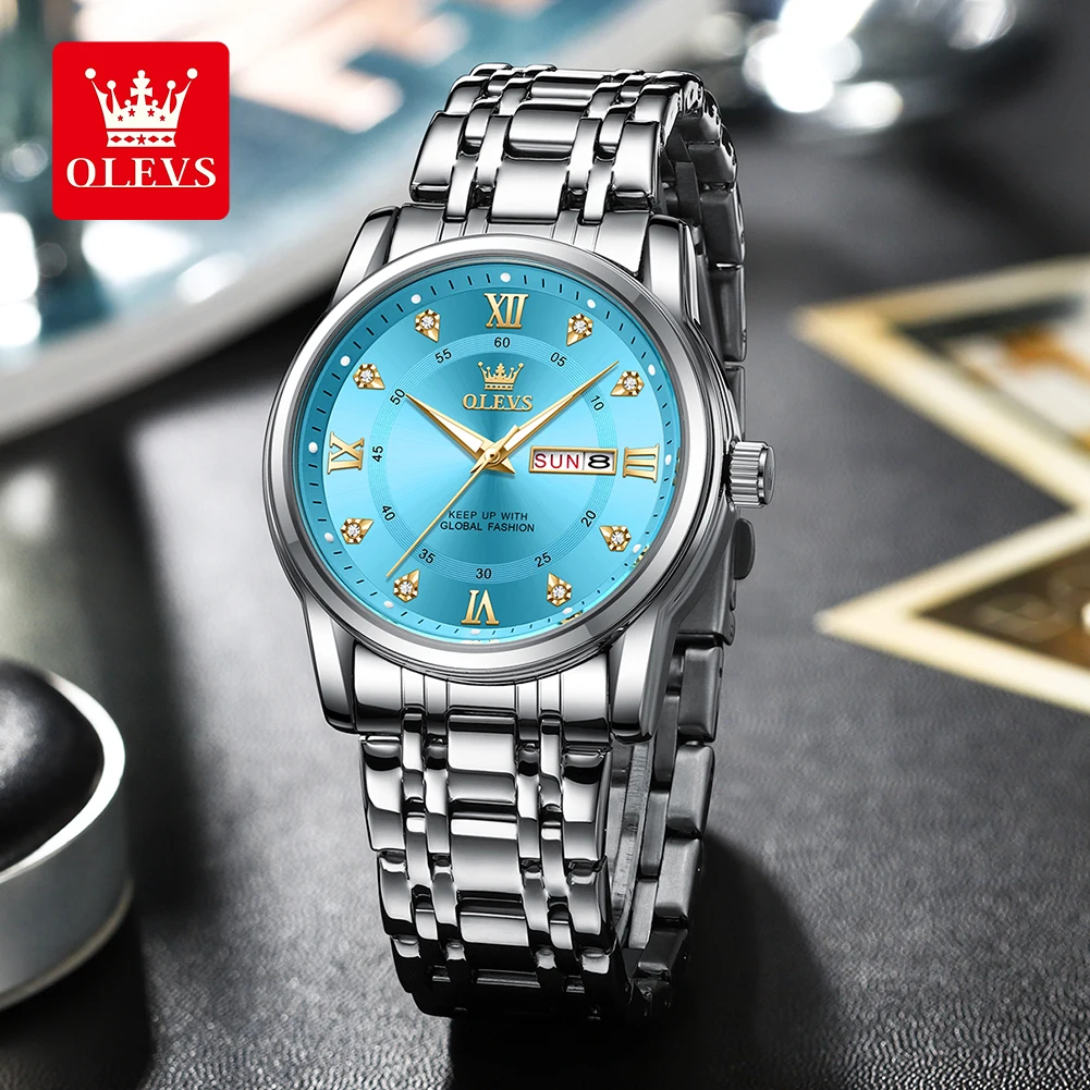 OLEVS Man Watches Original Waterproof Luminous Quartz Watch Week Date Watches For Man Gifts Box Steel Strap 5513