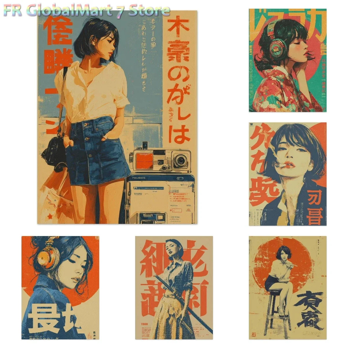 Diamond Painting Vintage Japanese Summer Girl Poster – Retro Cyberpunk Anime Wall Art Prints Unframed Vintage Japan Poster for