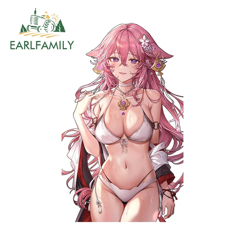 EARLFAMILY 13cm × 8cm Genshin Impact Yae Miko Sexy Car Stickers Popular Game Beauty Design Decals Vinyl Motorcycle Accessories