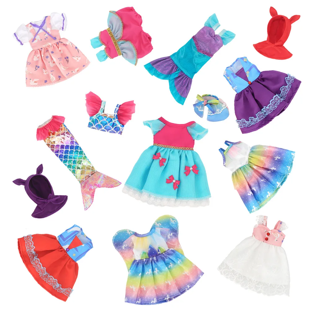 Doll Clothes Pop Dress Rainbow Mermaid Clothes For 14.5Inch Wellie Wisher&32-34Cm Paola Reina Doll Accessories,Girl's Toys Gift