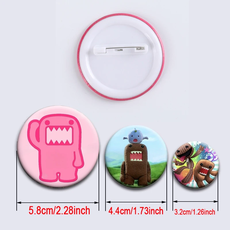32/58mm Cute TV Kawaii Cartoon Mascot Brooch Domo Kun Soft Button Pins Round Badge for Bag Clothes Hat Shirt Decoration Gifts