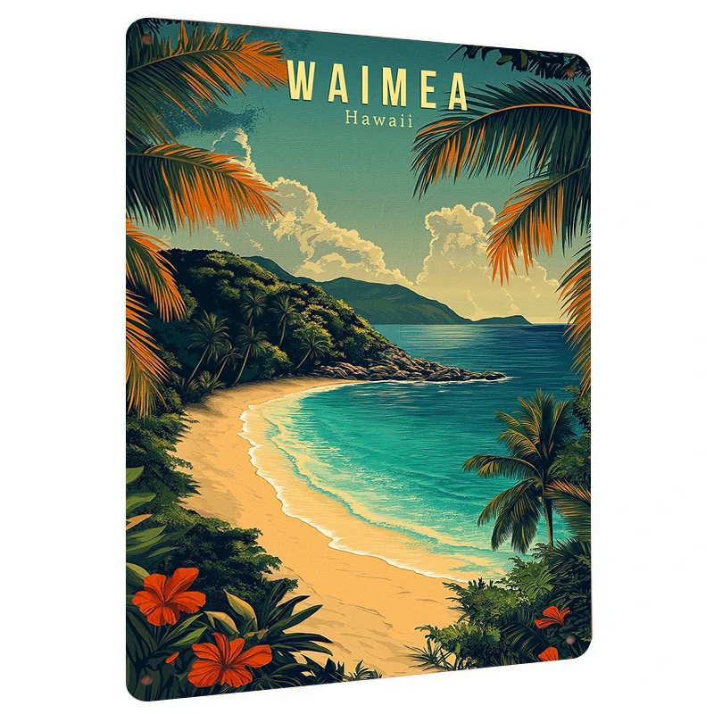 Waimea Hawaii Vintage Metal Wall Art Tropical Beach Palm Tree Decoración costera para la oficina en casa