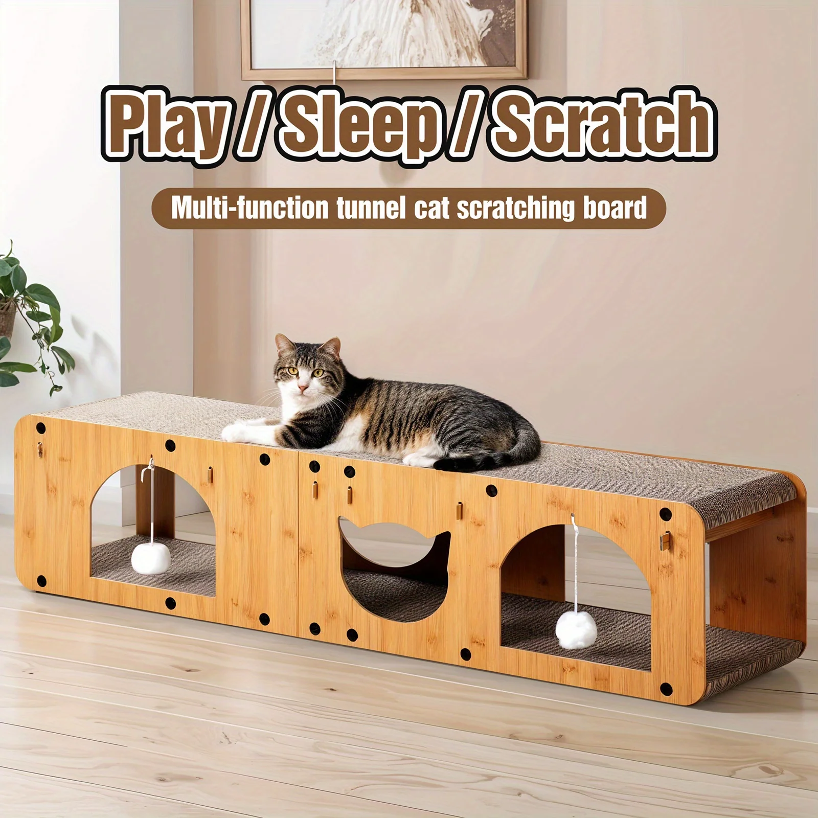 

[Independence Day Special] Large 39-inch Vertical Cat Scratching Board Tunnel Nest with Toy Ball