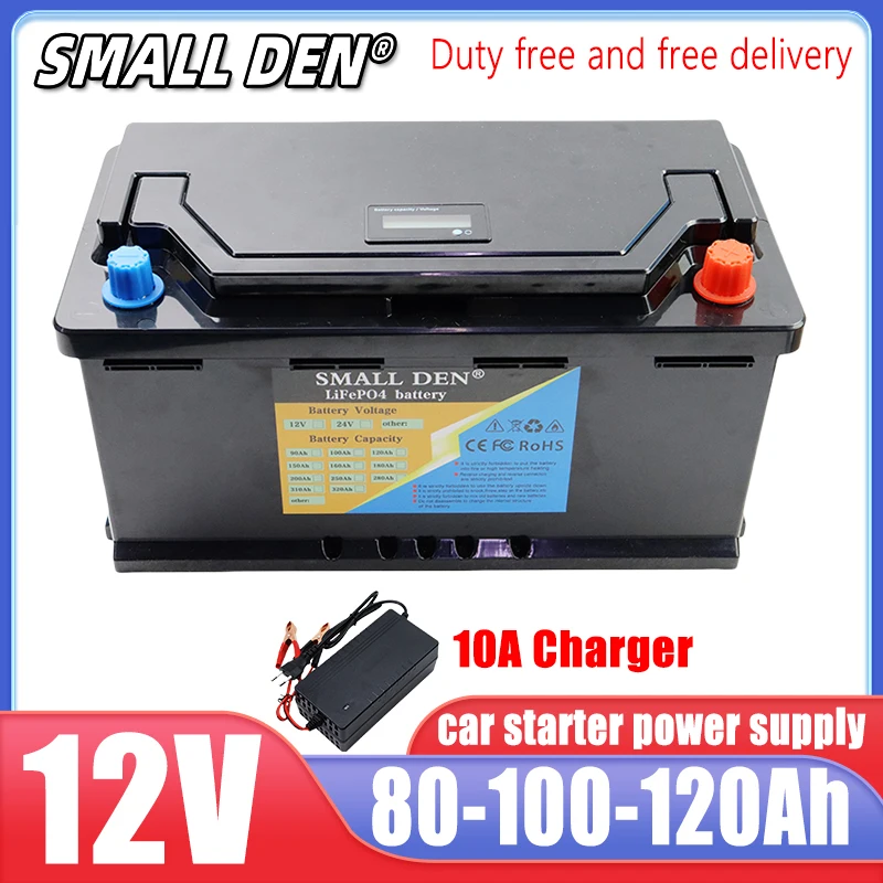 12V 120AH 100AH 80AH lifepo4 battery automatic ignition car starter power supply 12.8V E-Boat RV solar portable charging pack AA