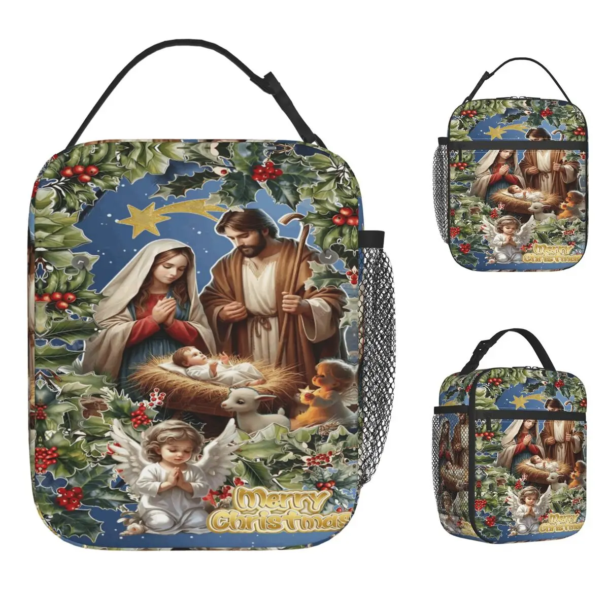 

Праздничная Рождественская сцена Сумка для обеда Ретро ланч-бокс для девочек Школьная портативная сумка-холодильник Оксфордские термосумки для обеда на заказ