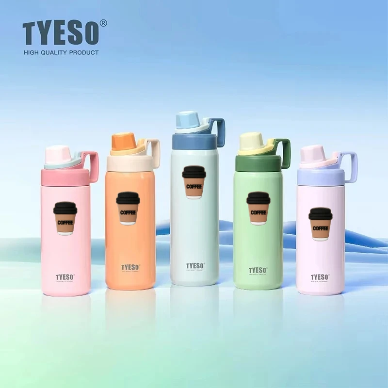750ML Tyeso Thermal Water Bottle Double Wall Vacuum Insulated Flask Leak Proof Sport Drink Bottle Travel Outdoor with Sticker