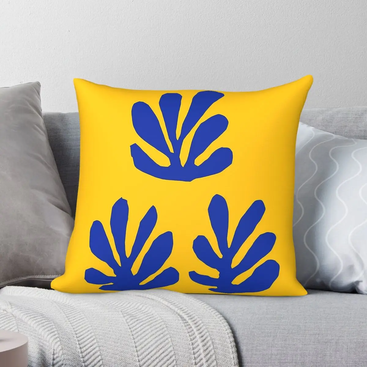 Matisse Leaves Yellow Blue Pillowcase Polyester Linen Velvet Printed Zip Decor Pillow Case Home Cushion Cover Wholesale 45x45