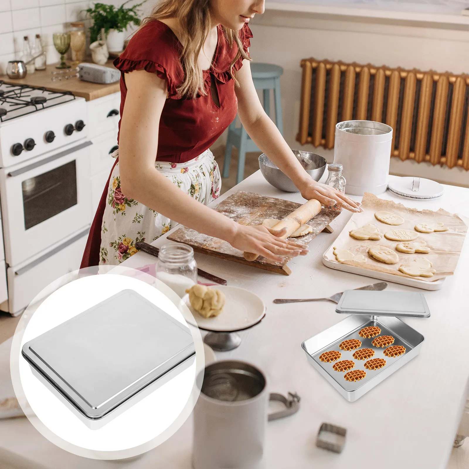 

Stainless Steel Deep Rectangular Tiramisu Cake Pan with Lid for Baking Storage Serving Desserts Chocolate Fruit Nougat Mold