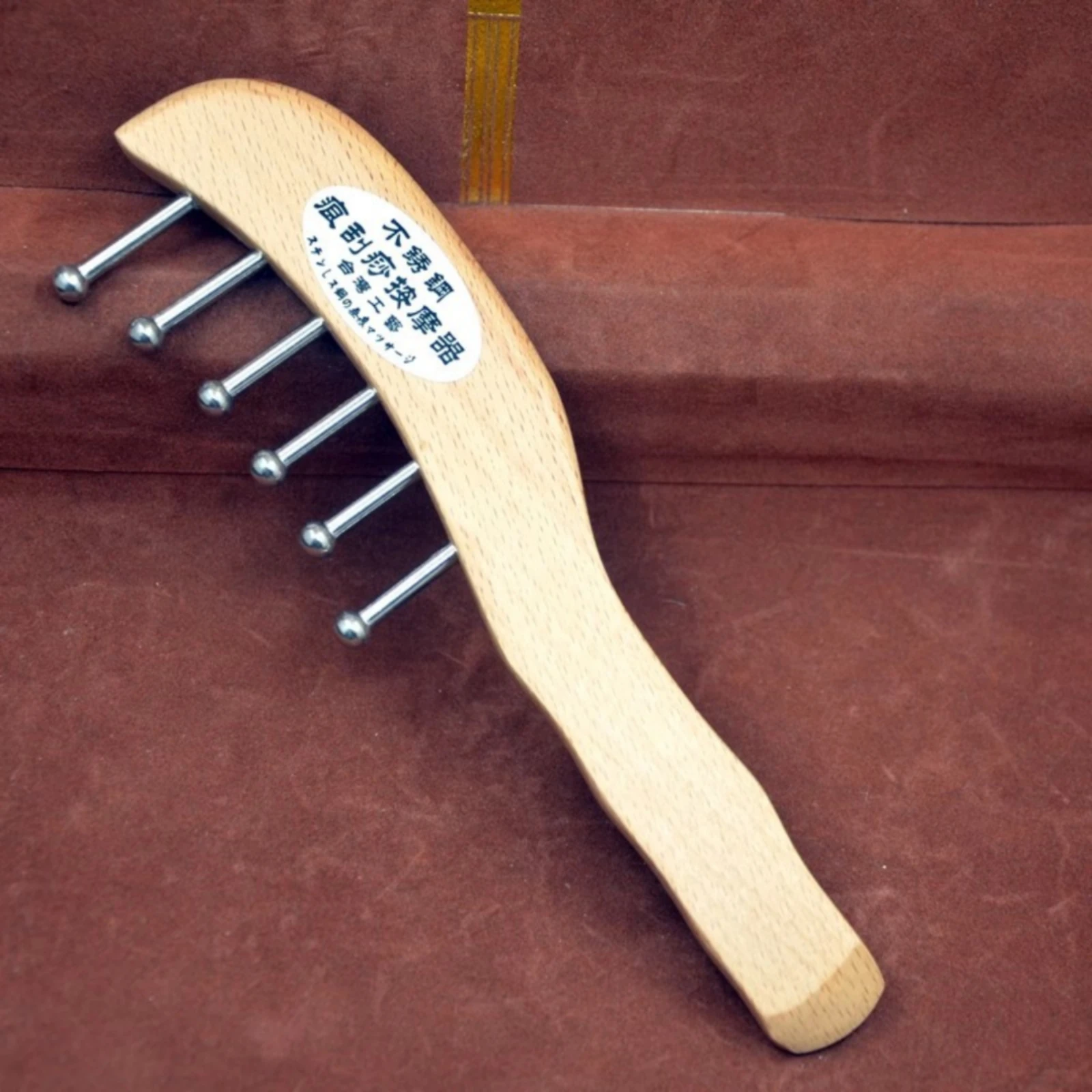 Wooden Massage Comb with Metal Pins Ergonomic Acupressure Comb with Stainless Steel Pins Portable Gentle