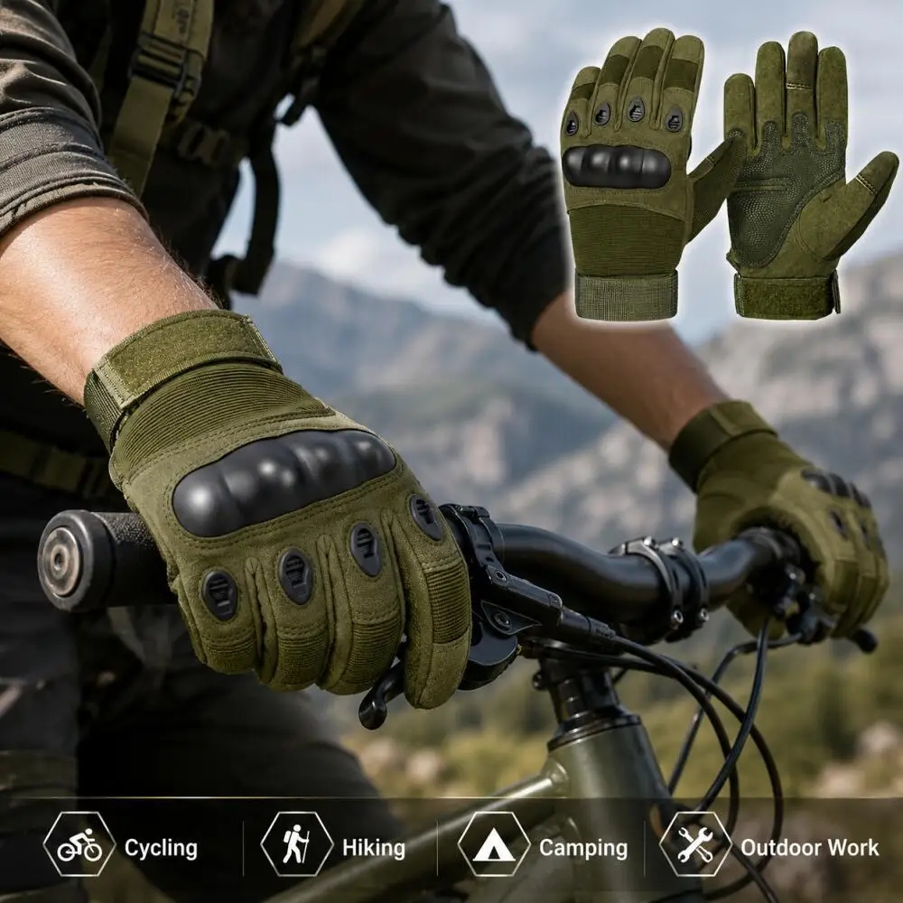 Full Finger Tactical Gloves with Hard Knuckles, Non-Slip, Adjustable  Outdoor Motorcycle Riding Gloves