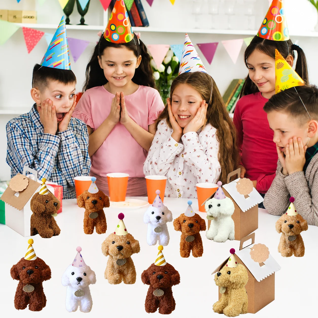 8-36Pcs Puppy Stuffed Animals Bulk with Card Hat Paper Boxes Adopt A Puppy Party Favors Birthday Stuffed Dogs Keychain for Kids - view 3