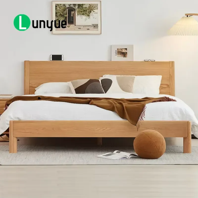 Simple Solid Wood Bed Frame Natural Black Walnut Queen King Size Bedroom Furniture Sturdy Minimalist Design Durable