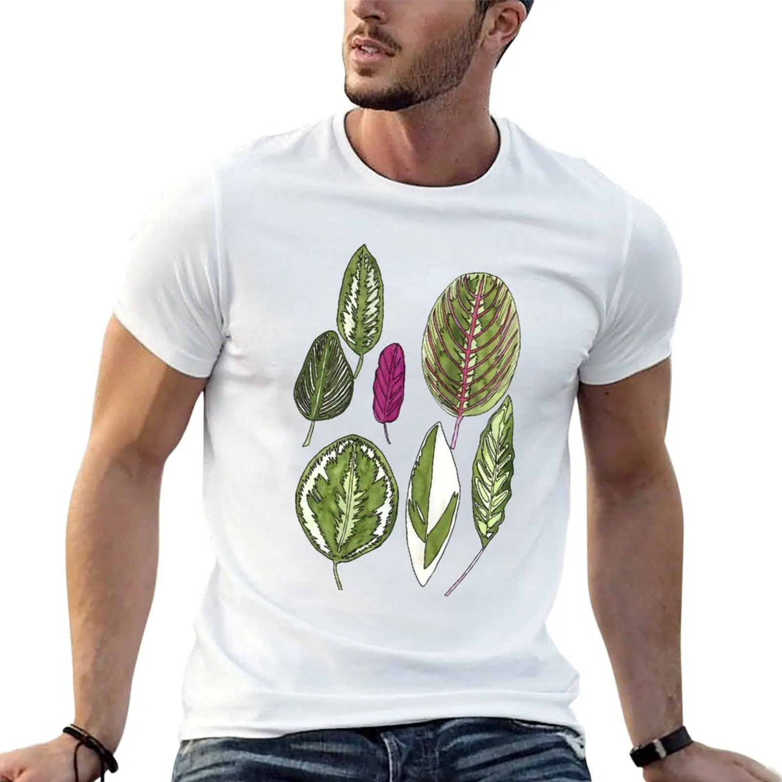 Camiseta con estampado de hojas de Calathea, camisetas de algodón, camisetas de alta calidad con estampados, camiseta con estampado personalizado
