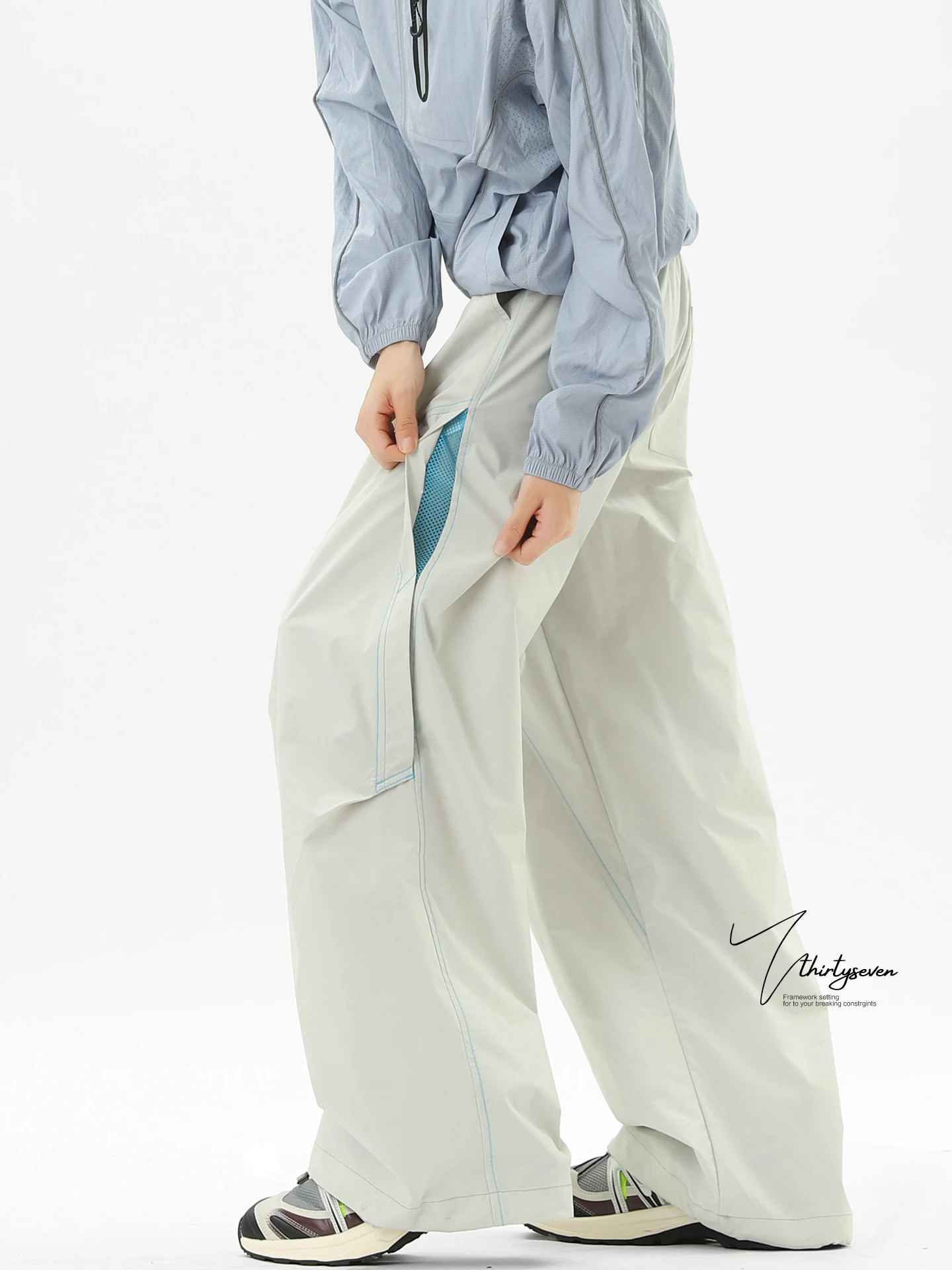 

American Sle Me id Men's Autumn High Street Deconstructed Breathable Sports Pants Trendy Wide Leg Casual Trousers