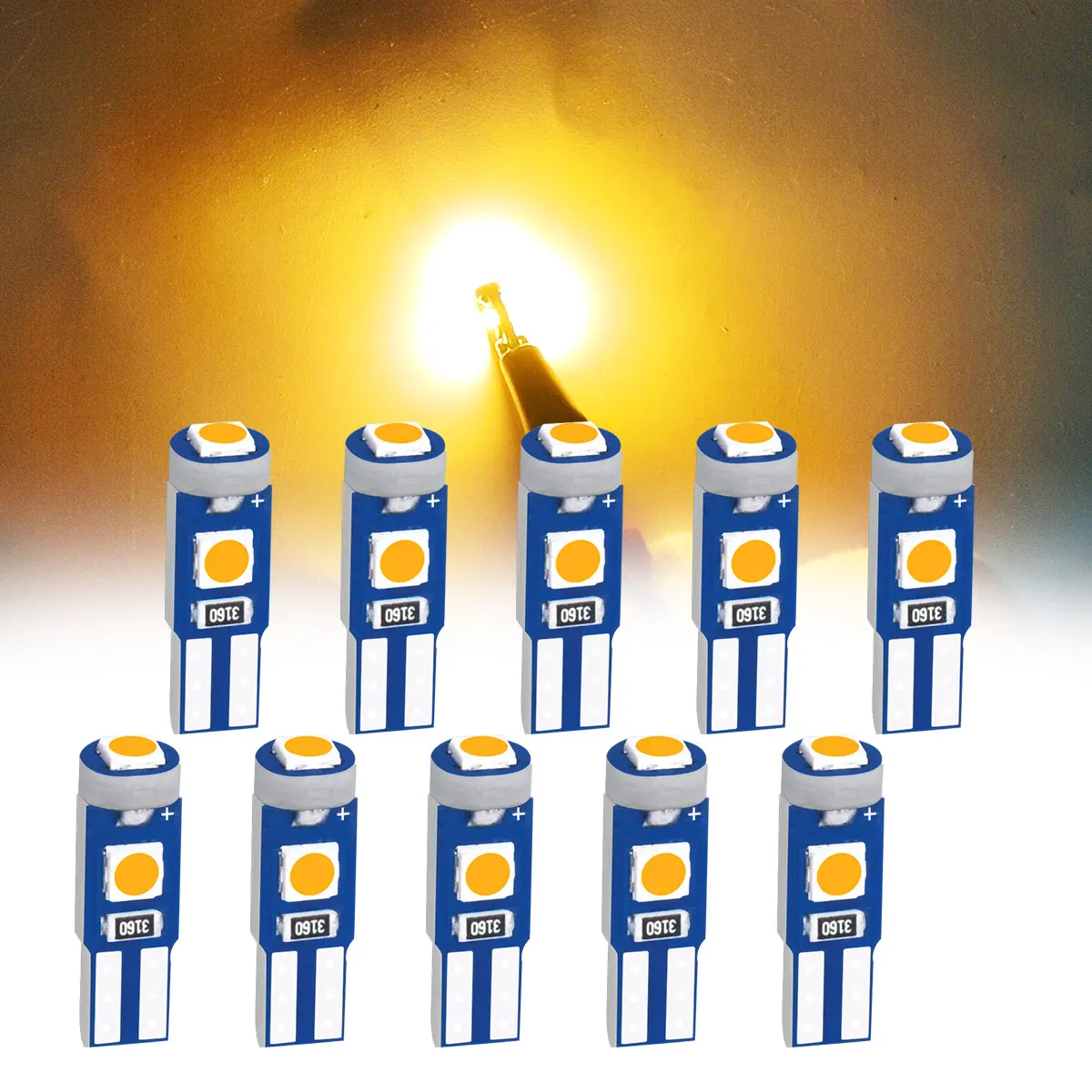 Hohe Helligkeit 3030 Chips 10 Stück T5 LED-Birne W3W W1,2W Spielen und Stecker Auto-Innenbeleuchtung Auto-Instrumentenlampe 12V/24V
