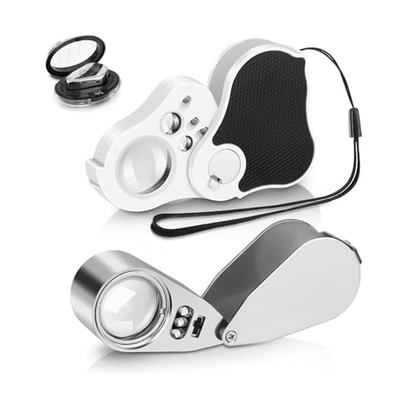 

AOAO-1Set Luminous Jewelry Ring Magnifying Glass 40X Jewelry Magnifying Glass Ring +UV Light LED Light, Suitable For Jewelry