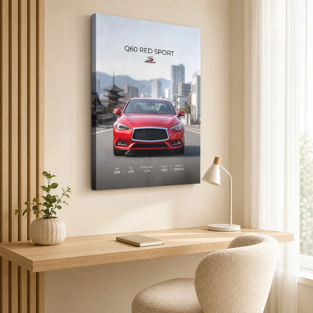 Japanese Q60 Red Sports Car Canvas Poster Personalized Photo Roadside Composition Wall Art For Home Office Motoring Fan Gift