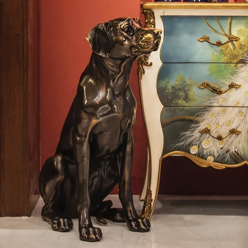 High-end light luxury hotel clubhouse lobby entrance staircase floor advanced decoration simulation dog brass large ornament