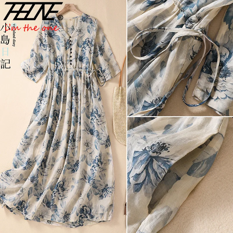 Robes d'été décontractées pour femmes, robe à col en V imprimé, robe à manches courtes, robe pull, coton éducatif, robe trapèze vintage