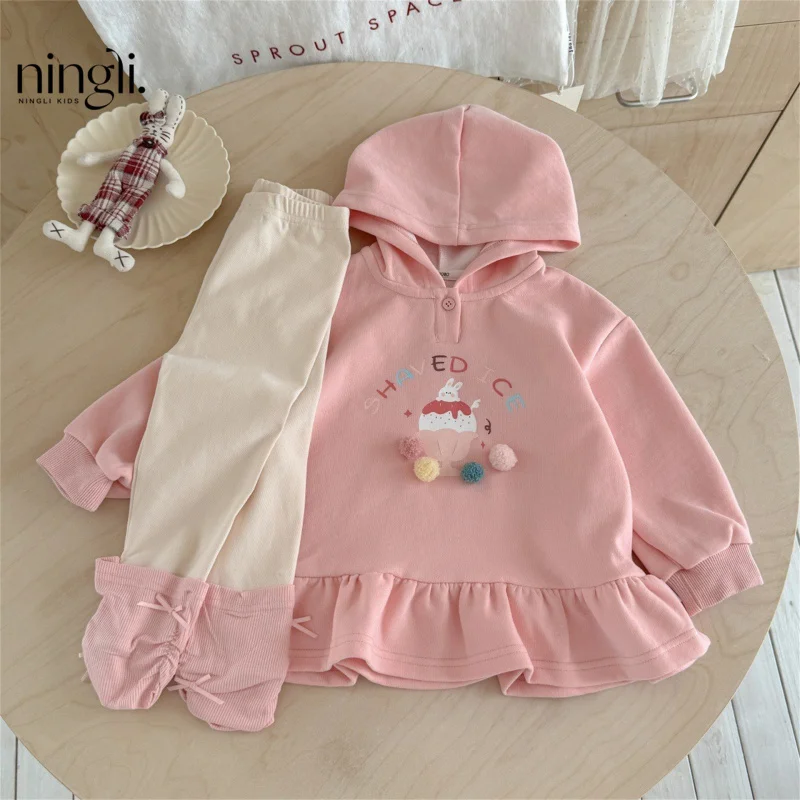 

Girls' Sweatshirt Set Autumn New Baby Girl Hooded Sweatshirt Jacket Toddler Loose Leggings Two-Piece Set