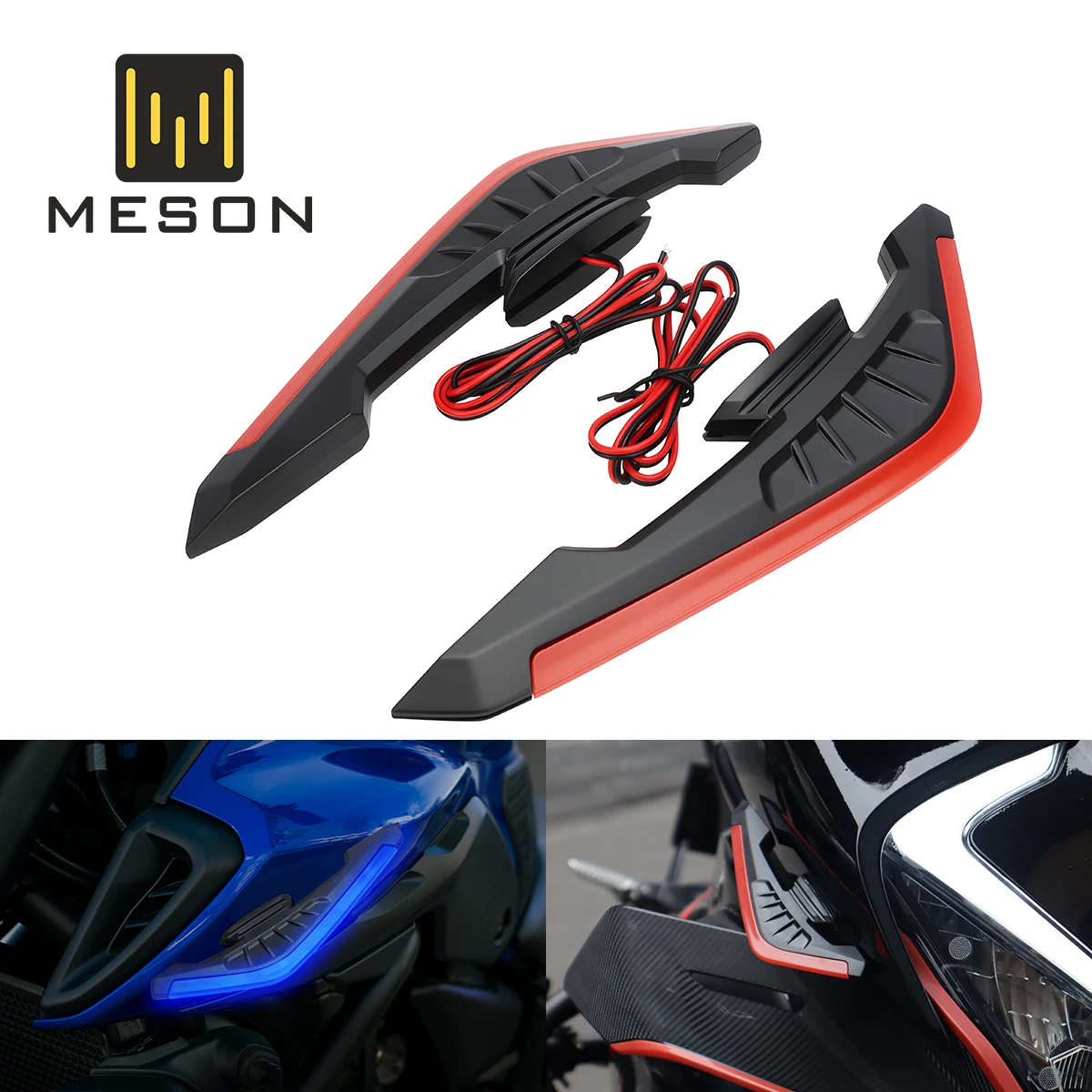 

2 шт., аэродинамический передний боковой спойлер для мотоцикла, фиксированные ветровые крылья, светодиодный светильник, клейкое украшение, аксессуар для мотоцикла