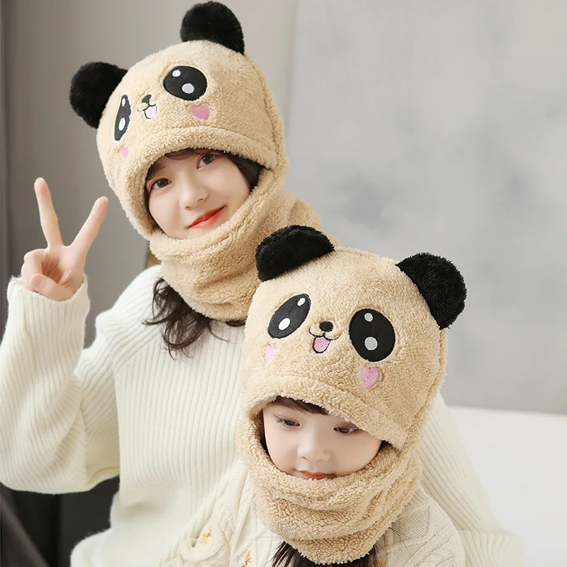 

Autumn and Winter Cute Children Cartoon Scarf Hat Two-piece Double Fleece Warmth Boy Girl Child Adult Parent-child Baby hat 2023