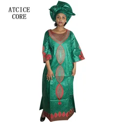 African Dresses For Women African Fabric Bazin Riche Embroidery Design Dress Long Dress With Headtie African Clothes