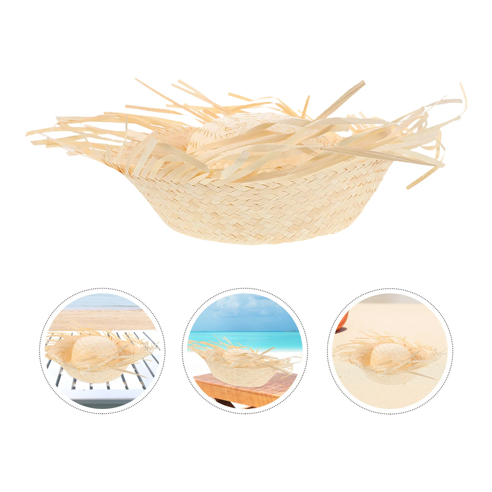 

2pcs Hawaiian Straw Hat Wide Brim Bucket Sun Protection Beach Party Costume Accessory For Luau Festival Summer Event Tropical