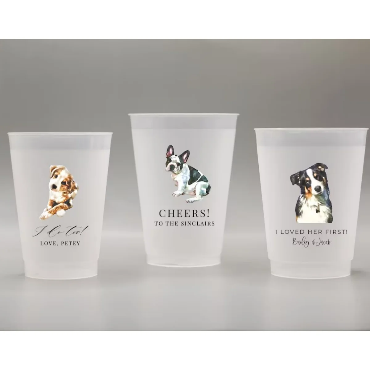 

Full Color Customized Pet Frosted Shatterproof Flex Cups, Personalized Animal Wedding Favor Cups, Wedding Favors